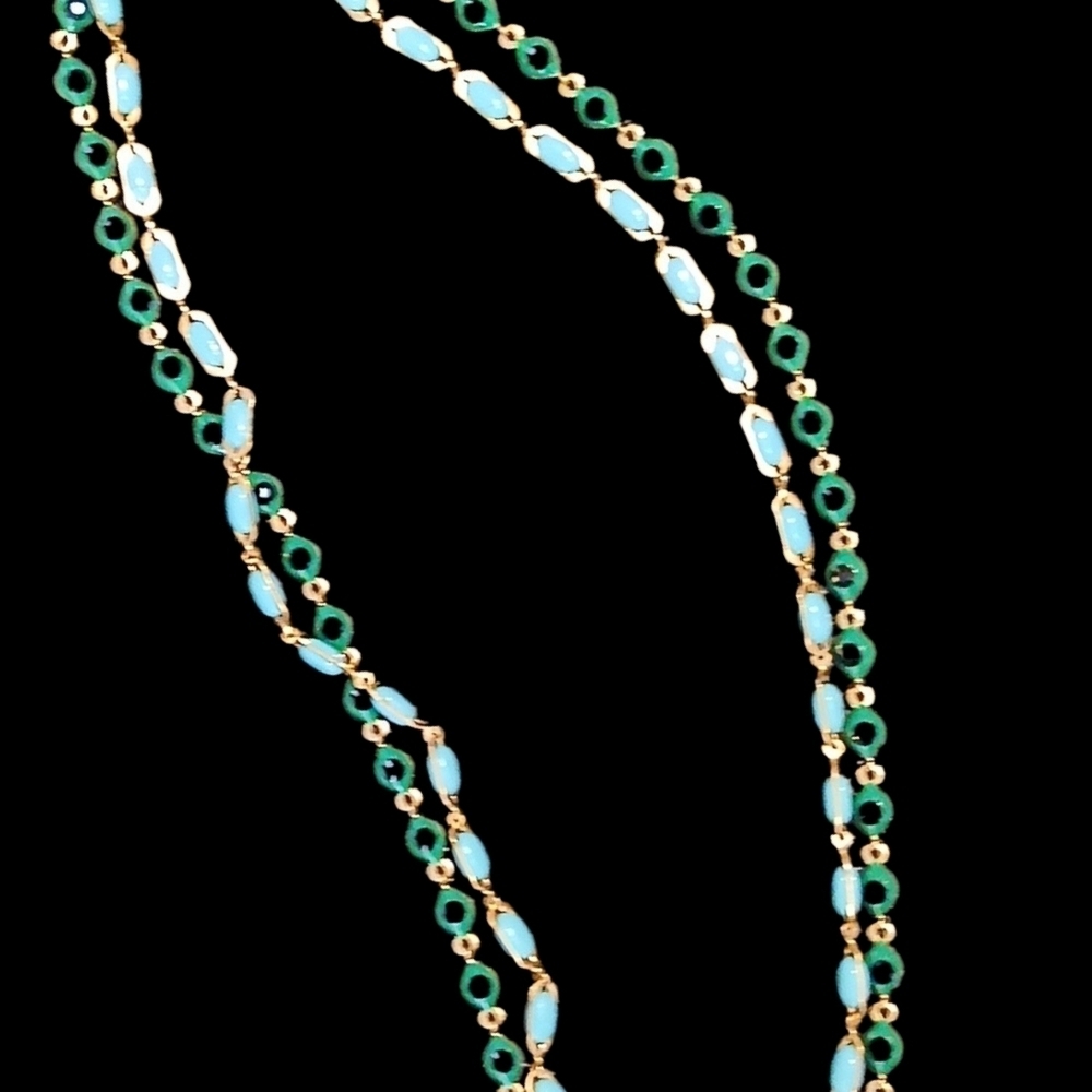 Unbranded - Layered 16" Necklace W/ Emerald & Turquoise Colored Beads. - Picture 5 of 5